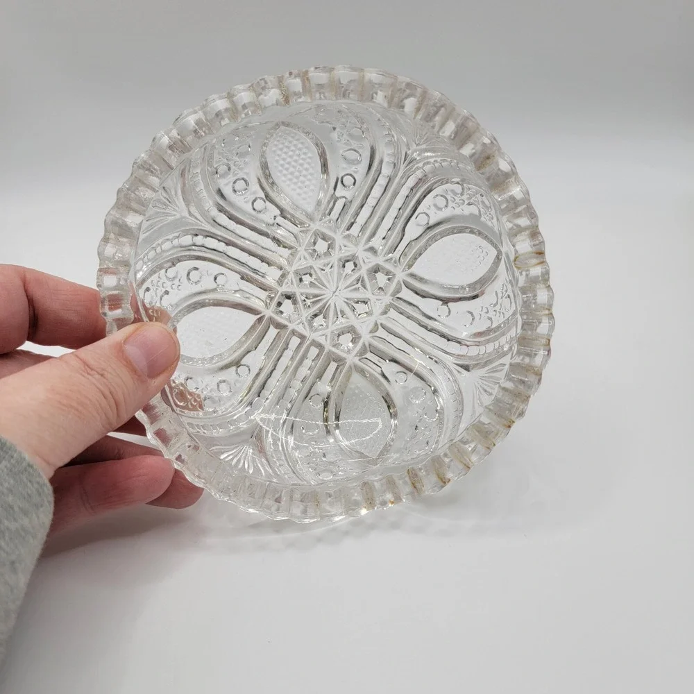 Antique American Brilliant Thick Pressed Glass Crystal Low Bowl SawTooth